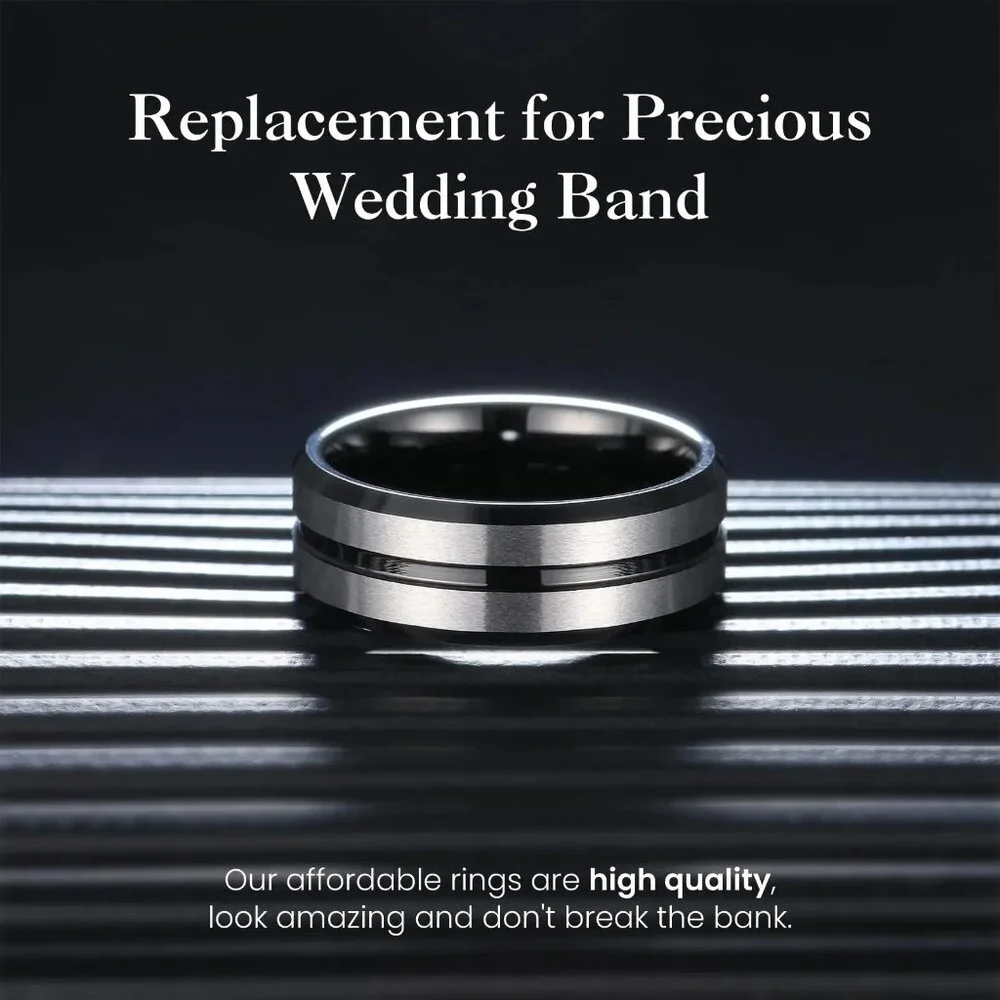 New Men Quality Stylish Sliver And Black Wedding Formal Ring